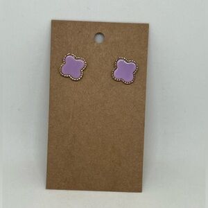 Park Lane LANA Stud Earrings Lavender Purple Quatrefoil Gold Enamel